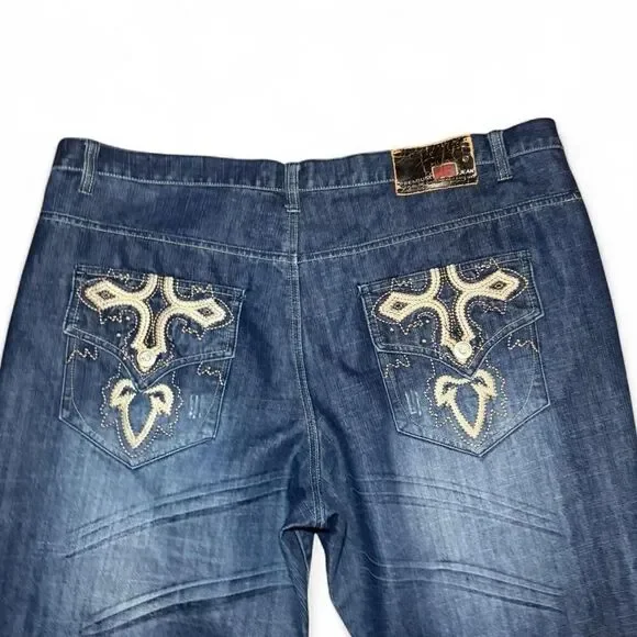 Premium RB Denim Y2K Men's Blue Jeans with back flap pocket embroidery Sz 46